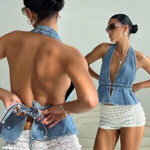 Princess Polly Blue Denim Halter Top